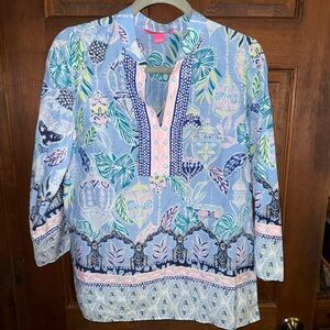 Lilly Pulitzer Blue and Pink Leaf Print Top